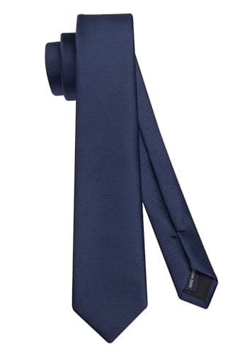 Image of HISDERN Men's Tie Navy Blue Skinny Neckties For Men Classic Silk Wedding Ties Formal Slim with Box (6cm)