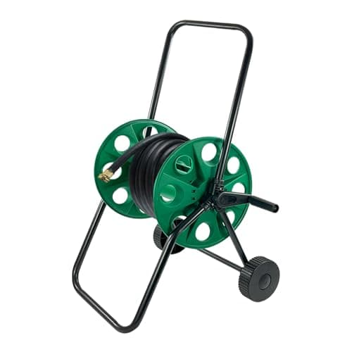 Image of Crystals 60m Garden Hose Reel Cart – Portable Water Pipe Storage with 2 Wheels – Lightweight & Durable Freestanding Hose Holder for Outdoor Lawn & Garden – Heavy Duty Frost-Resistant Watering Reel