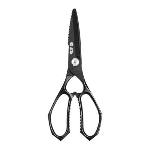 Image of MITSUMOTO SAKARI Japanese Multipurpose Kitchen Scissor, 8 inch Black Titanium Plated Poultry Shears, Detachable Kitchen Scissors Heavy Duty