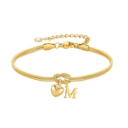 Image of TINGN Gold Initial Bracelets for Women Girls - Dainty Initial Knot Bracelets Trendy, Letter M Bracelet for Women Gold Jewelry Birthday Gifts for Womens Girls Girlfriend