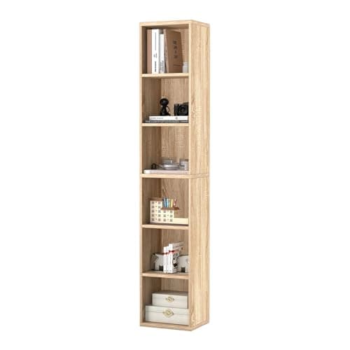 Image of Levede Bookcase 6 Tier Tall,Bookshelf, Freestanding Bookshelf with 6 Open Storage Cubes, Cube Storage Unit, Modern Cube Shelving Unit for Living Room, Bedroom & Home Office,Oak