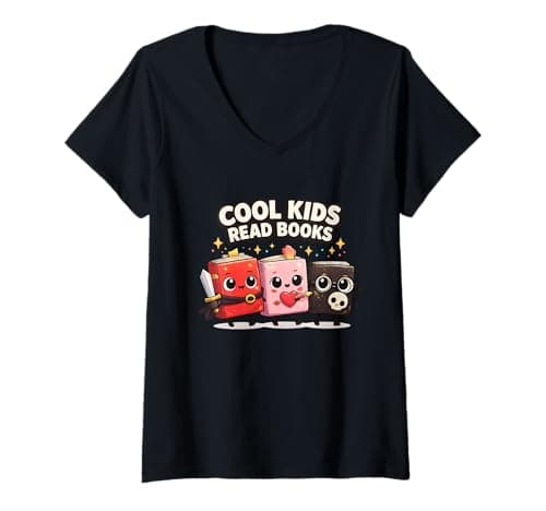 Image of Women's Cool Kids Read Books Cute Bookworm Reading Squad V-Neck T-Shirt