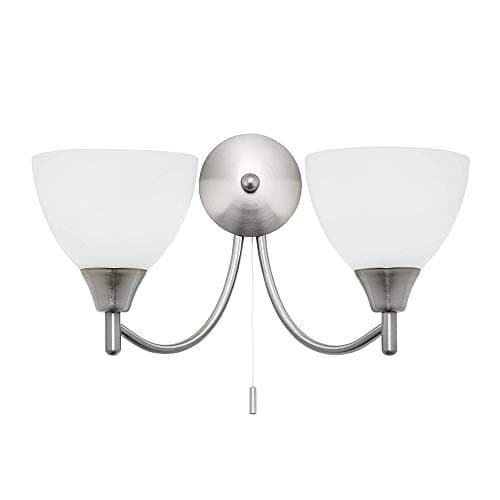 Image of National Lighting Andy Decorative Satin Chrome Twin E14 LED Compatible Wall Light with Matt Opal Glass Shades Uplight