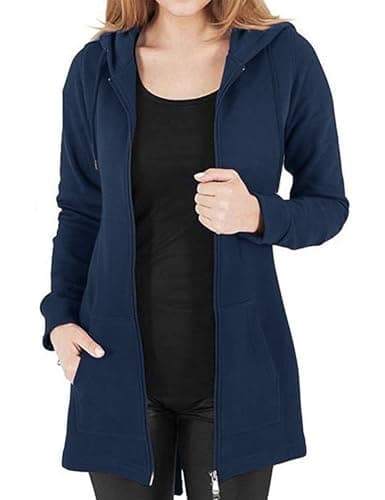 Image of Vancavoo Hoodie Womens Long Hoodies Ladies Sweatshirts Casual Long Sleeves Zip Up Hoodie Plain Sweatshirt Plus Size Tops Shirt Pullover Warm Cardigans Autumn Jumper Jacket with Pockets(Navy blue,M)
