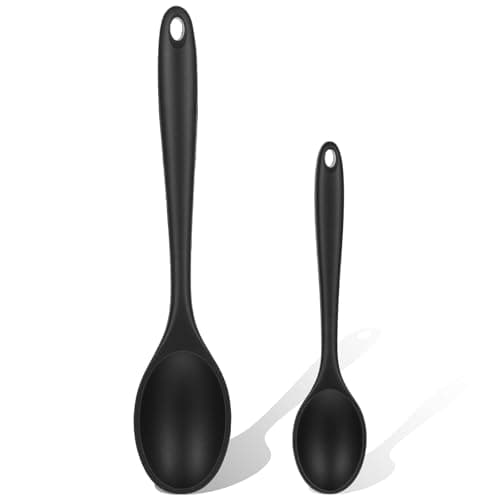 Image of Guduling 2 Pcs Silicone Spoon,Black Silicone Cooking Spoon,2 Size Silicones Spoons for Cookings – Heat Resistant Long Handle Stirring Spoons for Cooking, Baking & Non-Stick Kitchen Tools