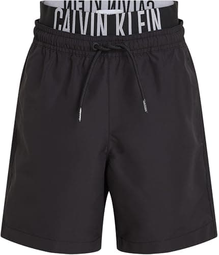 Image of Calvin Klein Boys’ Medium Double Swim Shorts with Logo Waistband, Black (Pvh Black), 8-10 Years