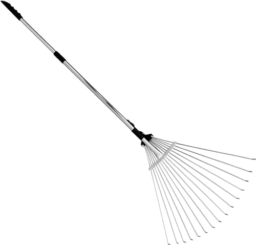 Image of Unibos Garden Rake - 25 Tines Artificial Grass & Leaf Rake for Soil, Moss, Lawn & Yard Clean up - 38-63 inch Adjustable