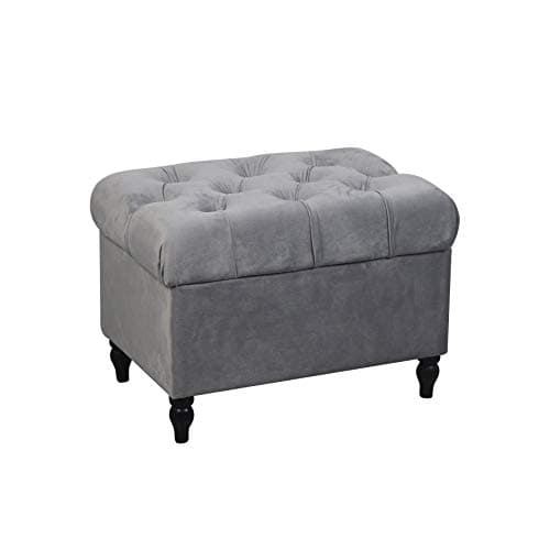 Image of HomeHarmony®Velvet Ottoman Chair Storage Stool Seat Footrest Footstool With Rustic Look Feet (Silver)