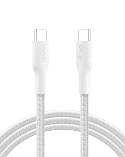 Image of Belkin Eco Braided USB-C to USB-C Cable (2M, 240W) - Soft, Flexible Fast-Charging Cable, Type C Charger Cord for iPhone 16, Galaxy S25, Pixel 9, MacBook, iPad Pro, & More - White (USB 2.0)