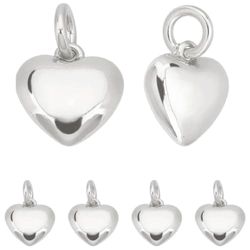 Image of Beebeecraft 1 Box 10Pcs Small Heart Charms 10x9mm 925 Sterling Silver Plated Brass 3D Love Shaped Dangle Pendant Charms for Necklace Bracelet Jewellery Making