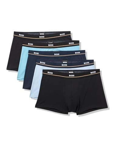 Image of BOSS Men's 5 Pack Bold Logo Cotton Stretch Trunks, Forever Blue/Ballad Blue/Black/Navy/Black, L (Pack of 5)