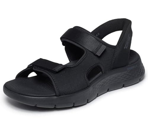 Image of Skechers Men's Go Walk Flex Sandal Easy Entry Sandals, Black And Lime Textile, 10 UK