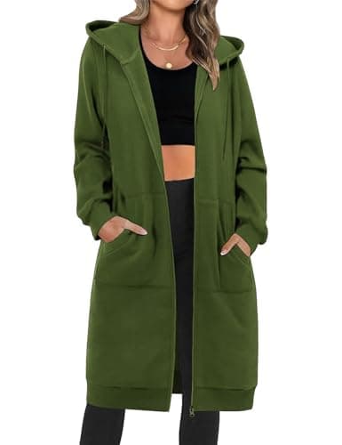 Image of Tuopuda Womens Zip Up Long Hoodies Fleece Longline Hoodie Sweatshirts Casual Long Sleeve Zipper Hoodie Loose Hooded Coat Plus Size Jacket with Pockets(Green,M)
