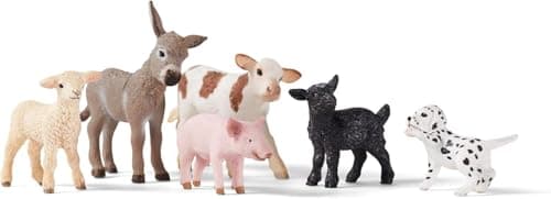 Image of SCHLEICH Farm World - 6 PC Baby Farm Animal Toy Bundle - Realistic Barnyard Set with Donkey Foal, Piglet, Lamb, Calf, Baby Goat, and Puppy Figurines - Educational Toys for Toddlers - Kids 3+ | 77534