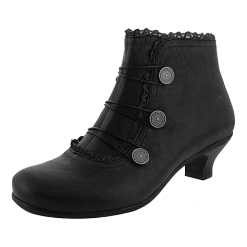 Image of Generisch Womens Round Toe Retro Lace Up Round Buckle Short Low Heel Leather Boots, black, 7 UK