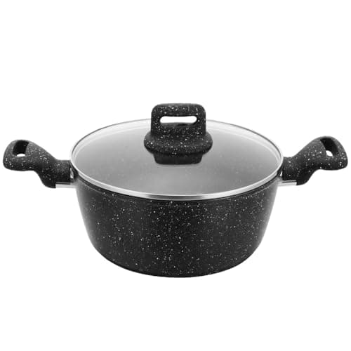 Image of Aluminum Nonstick 32cm Stock Pot Induction Multi Purpose Non Stick Cooking Pot for Cooking Soups Brew Boiling Stew Pot with Tempered Glass Lid Casserole Pot (Marbled Black, 32cm Stockpot)