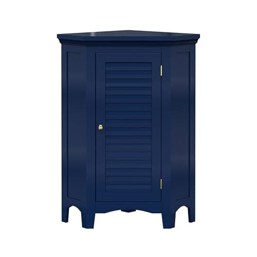 Image of Teamson Home Glancy Freestanding Corner Floor Cabinet with Faux Louvered Door, Navy