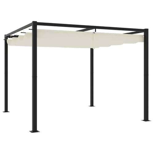 Image of vidaxl Garden Gazebo - 3m x 3m Retractable Roof, Cream Polyester, Steel Frame for Outdoor, Patio, Deck Use