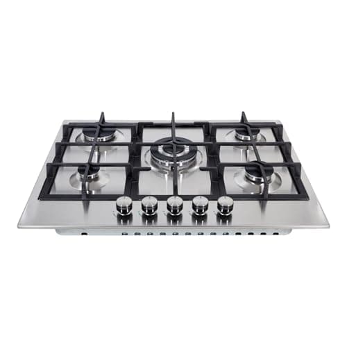 Image of Cookology GH705SS 70cm Cooktop Burner Gas Hob in Stainless Steel - 5 Cooking Zones - Cast Iron Pan Supports - Wok Burner - Automatic Ignition Dials - Flame Failure safety