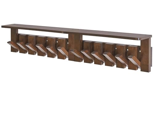 Image of YMYNY Coat Hooks Wall Mounted with Shelf, 2 Pack Piano Coat Rack Wall Mounted with Retractable Hooks, Wooden Wall Coat Rack for Entryway, Bedroom for Hanging Clothes/Keys/Hats/Bags, Walnut, HWS008H-2