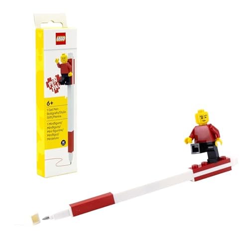 Image of IQ LEGO Pen Pal Gel Pen with Minifigure - Red (53704), refillable gel pen, stocking stuffer