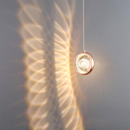 Image of KRUIHAN Gold Crystal Pendant Light with 3D Internal Dandelion – Tri-Colour Changing LED Hanging Ceiling Lamp – Small Modern Glass Globe Hanging Light for Bedroom, Bedside, Kitchen Island & Hallway