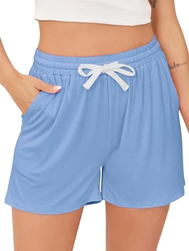 Image of Vlazom Women's Pyjama Shorts, Super Soft Sleeping Bottoms Stylish Lounge Shorts for Sleep Gym Running with Pockets Light Blue, XL
