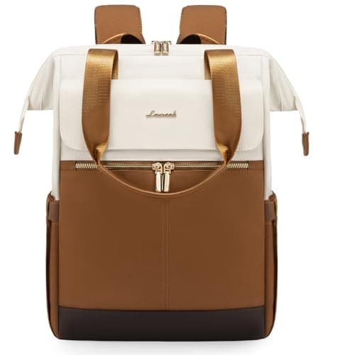 Image of LOVEVOOK Backpack Womens, Laptop Rucksack Bag for Ladies, Waterproof Daypacks for Office Teacher Nurse, Fashion School Bags for Work University Travel, Beige & Yellow Brown