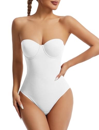 Image of FEOYA Shapewear For Women Tummy Control Bodysuit Camisole Top Tummy Control Full Body Shaper Slimming Leotard Shaping Slimming Bodysuit White M