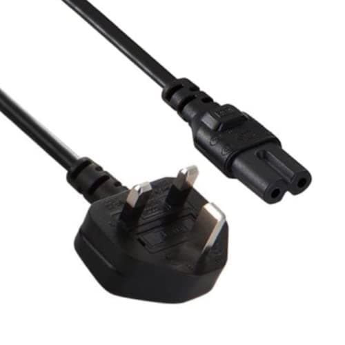 Image of 5M Figure 8 Power Lead - 2-Pin IEC C7 Universal 3-Pin UK Plug Power Cord - Compatible With Samsung LG Sony TV Mains Power Adapter Charger Cable UK - Black