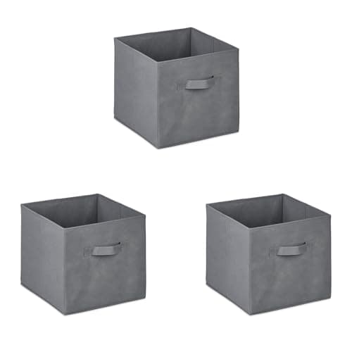 Image of Homme Concept 3 Pack Grey Fabric Storage Cubes with Handles – Collapsible Storage Box Organisers for Shelves, Wardrobe & Home, 27 x 27 x 28 cm