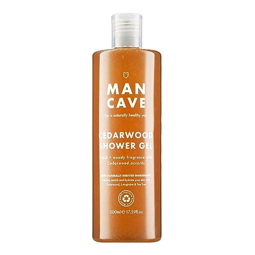 Image of ManCave Cedarwood Mens Shower Gel, 500 ml, Body Wash, Natural Ingredients, Vegan, Eco-Conscious and Cruelty-Free, Fresh Woody Shower Gel for Men with Eucalyptus, Pine Needle, Body Wash for Men