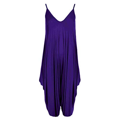 Image of WearAll Women's Lagenlook Strappy Baggy Harem Jumpsuit Dress Top Playsuit Cami - Purple - One Size