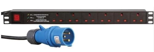 Image of Dynamode 6 Way PDU Extension Lead - 13A Multi Plug Switched Power Distribution Unit (PDU) Rack Mount with 1.8M 16AMP commando input cable, for Home/Office 19 Inch - Power Strip with Surge Protection
