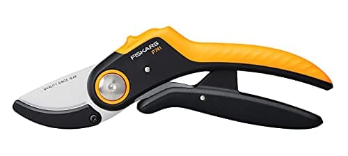Image of Fiskars Anvil Garden Pruners, Plus PowerLever, P741, For dry and hard wood, Non-stick coating, Stainless steel blades, Length: 22.1 cm, Black/Orange, 1057171