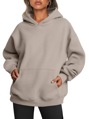 Image of Trendy Queen Womens Oversized Hoodies Fleece Sweatshirts Long Sleeve Sweaters Pullover Fall Clothes with Pocket, Coffee Grey, XS