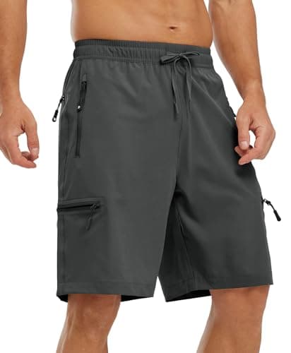 Image of YSENTO Mens Hiking Cargo Quick Dry Shorts Lightweight Outdoor Walking Work Shorts with Zip Pockets(Dark Grey,L)