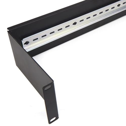 Image of kenable DIN Rail Mounting Bracket 2U for 19 Inch Rack Networking Data Cabinets - 180mm Deep, 40cm Removable Rail, Black Powder Coated Steel