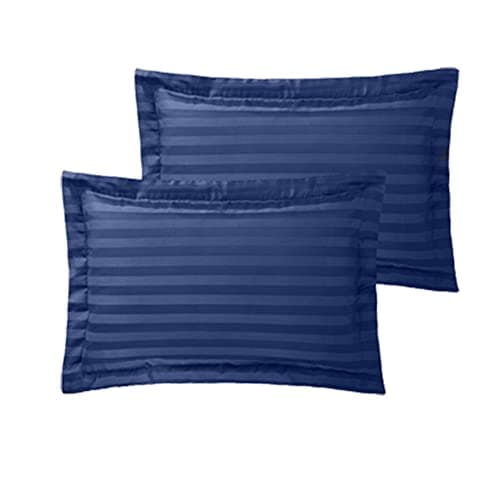 Image of ED Luxurious 800 Thread Count Cotton Rich Satin Stripe Duvet cover with Housewife pillowcases 800 Thread Count in Various Colours & Sizes (2 x Oxford Pillowcases, Navy Blue)