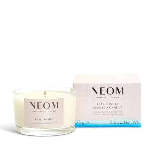 Image of NEOM- Real Luxury Scented Candle, Travel Size | Lavender, Jasmine & Sandalwood | Essential Oil Aromatherapy Candle | Scent to De-Stress