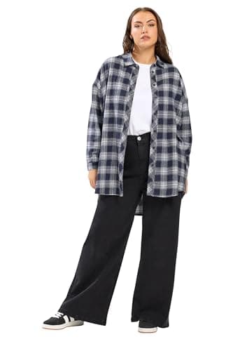 Image of Yours Curve Blue Oversized Check Shirt - Women's - Plus Size Curve