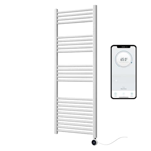 Image of Greened House White Electric Smart WiFi Controlled Heated Towel Rail 7 Day Programmable Timer App Compatibility (White Rail + White Wifi Element, 500mm W x 1200mm H)