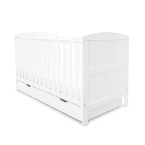 Image of Ickle Bubba Coleby Classic Cot Bed – 3-in-1 Convertible Cot, Suitable from Birth to 4 Years, Adjustable Base & Teething Rails (Incl. Under Drawer & All Seasons Premium Pocket Sprung Mattress, White)