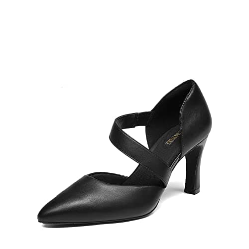 Image of DREAM PAIRS Women's High Heels Pumps Dress Closed Pointed Toe Comfortable D'Orsay Pumps Shoes for Wedding Dancing SDPU2350W,Size 5.5,Black-Pu,SDPU2350W