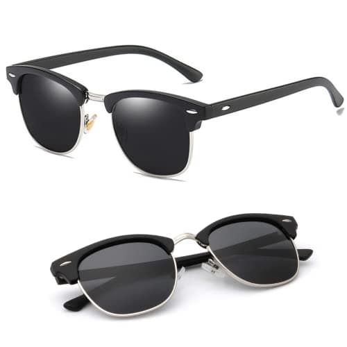 Image of Ziza Play MATTE Black Frame. Half Rimmed Sunglasses. Polarised Horn-Rimmed Sunglasses, Semi-Rimless Browline Frame. Polarized Lens wih UV Protection. Mens and Womens. Clubmaster Style.