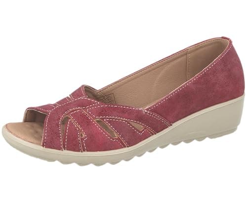 Image of Cushion Walk Women's Open Toe Wedge Sandals, Extra Wide EEE Fit (Red, UK Footwear Size System, Adult, Women, Numeric, X-Wide, 6)