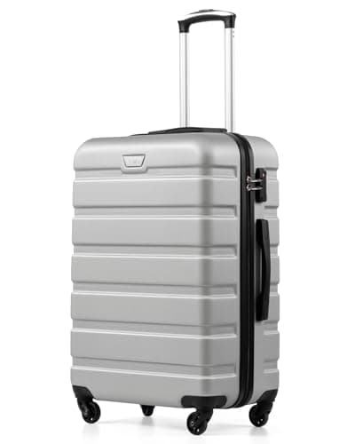 Image of COOLIFE 28 Inch Large Suitcase for Checked Luggage, Business Trip, ABS+PC, Lightweight Hard Shell Luggage with 360°Rubber Spinner Wheels, YKK Zipper, Telescopic Handle, TSA Lock, Bright Silver