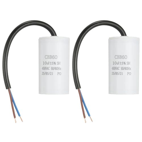 Image of sourcing map 2Pcs CBB60 Run Capacitor 10uf 450V AC 2 Wires 50/60Hz Cylinder 65x34mm White for Air Compressor Water Pump Motor