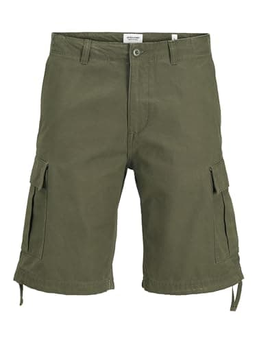 Image of JACK & JONES Cargo Shorts, 100% Cotton Combat Knee Length Half Pants for Summer Outdoor Shorts for Men UK, Olive Night Colour, Size - XL
