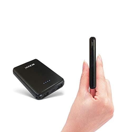 Image of YOBON 5000mAh Power Bank Mini Portable Charger Ultra Thin Pocket Size External Battery Packs Emergency Phone Power Dual USB Output Port Compatible for iPhone Huawei iPad Samsung Galaxy (Black)